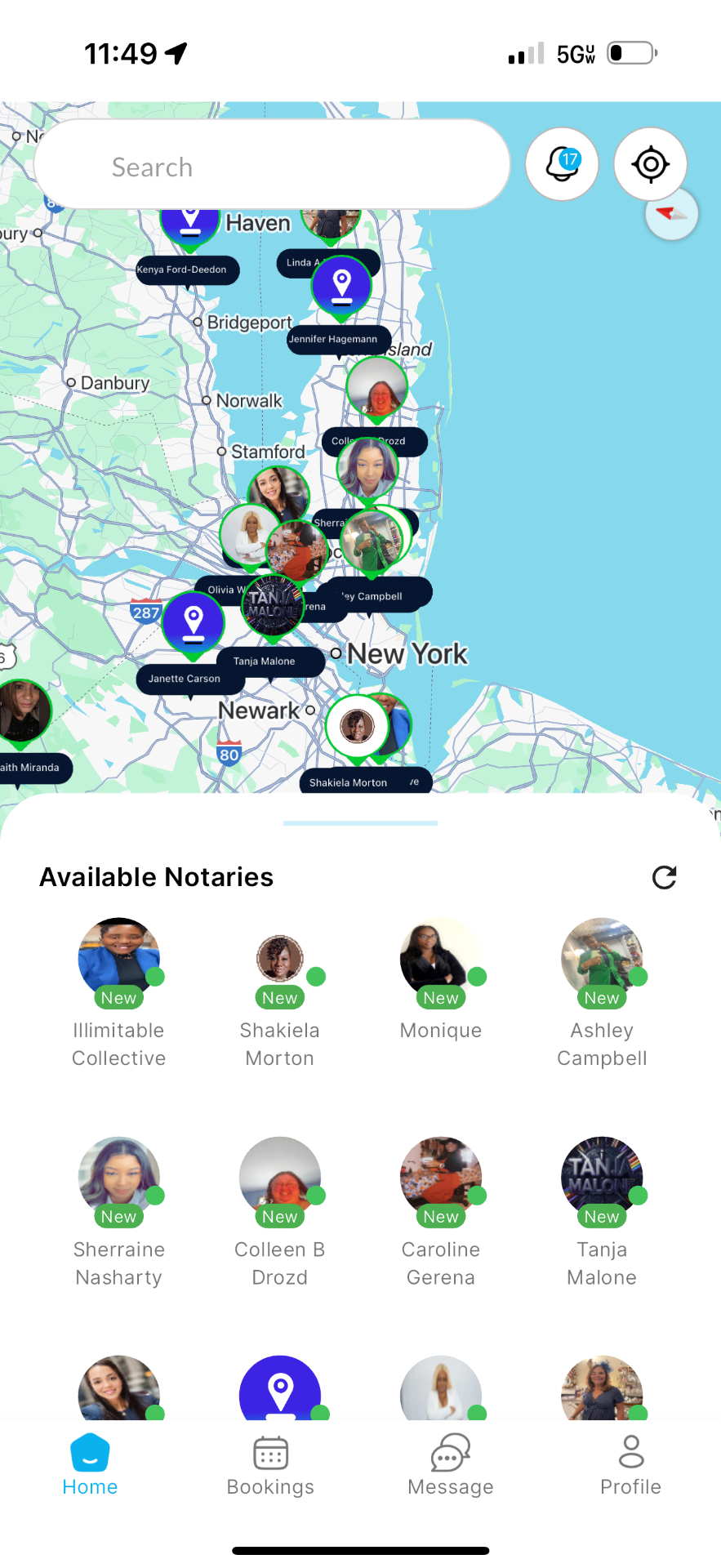 NotaryPing app showing notaries in New York area